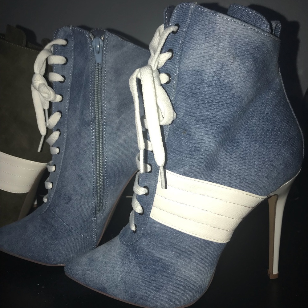 Denim racer heels